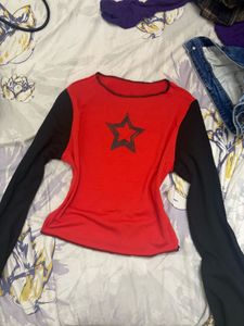 Red & Black Star Long Sleeve baby tee