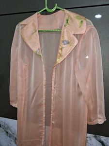 Sheer Peach Embroidered Kimono/Robe