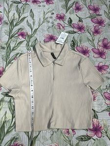 Ribbed Polo Zip Top