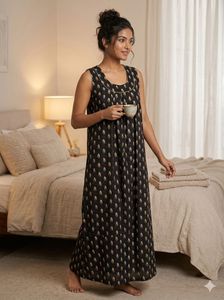 Women's Premium Black Cotton Nightdress – Ethnic P