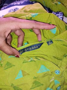 Lime Green Printed Cotton Kurti with Tassel Detail