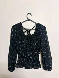 Sheer Floral Smocked Top