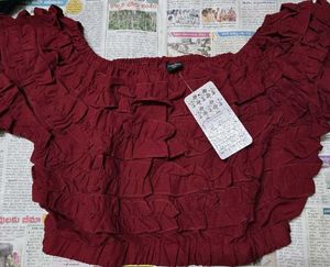 Red Off-Shoulder Ruffle Crop Top