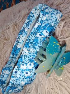 Cute Blue Floral Headband & Butterfly Clip Set