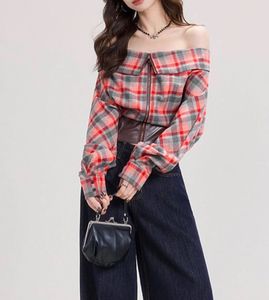 Savana Plaid Off-Shoulder Zip-Up Top
