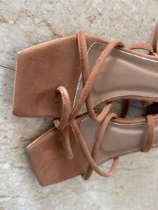 Strappy Lace-Up Tan Flat Sandals