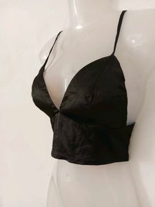 Sleek Black Satin Camisole Top
