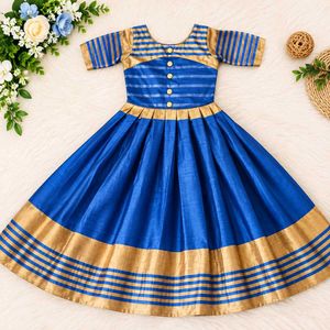 Royal Blue Ethnic Gown with Gold Trim