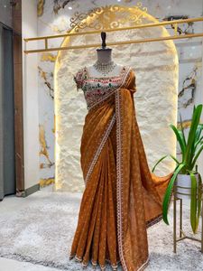 Elegant Brown Embellished Saree