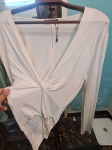 White Long Sleeve Twisted Bodysuit