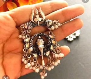 Oxidized Silver Trishul And Lord Ganesh Shiv Pearl