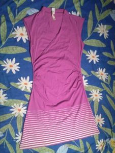 Women's Pink Striped Ruched Dress