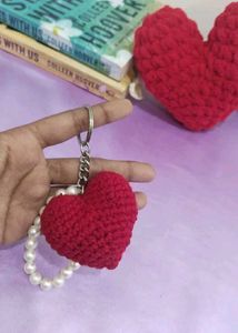 Handmade Crochet Heart Keychain with pearls