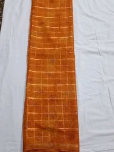 Elegant Orange Saree with Golden Stripes