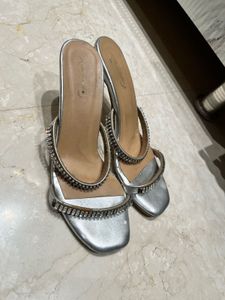 Silver stone studded strappy heels