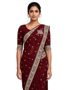 Elegant Maroon Embroidered Saree