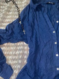 Blue Button-Up Linen Top