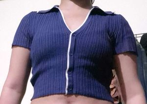 Ribbed Collared Crop Top