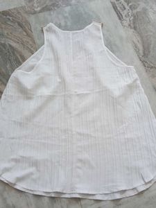 White Sleeveless V-Neck Top with Crochet Trim