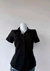Y2K Black Fitted Button-Up Top