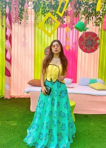 Green Floral Print Blouse with Cutout Back
