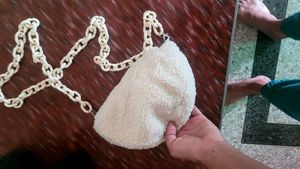 Cream Sherpa Clutch with Chain