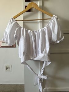 White Off-Shoulder Puff Sleeve Crop Top