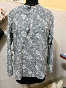 Men's Grey Floral Print Kurta