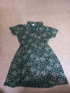 Green Floral Print Button-Up Dress