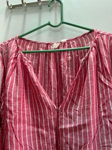 Chic Pink Striped V-Neck Blouse