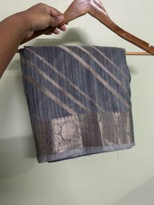 Elegant Grey Striped Saree