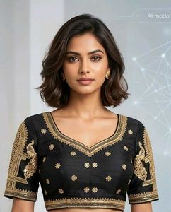 Brand New Black & Gold heavy work silk blouse