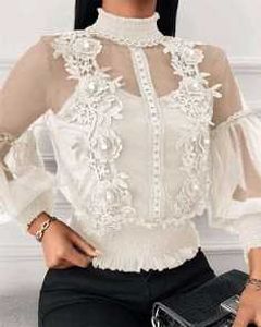 Elegant Lace & Sheer Sleeve Blouse
