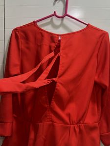 Dark orange (Coral)Peplum Top with Tie Detail