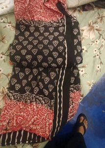 Beautiful Black &amp; Red cotton print sari