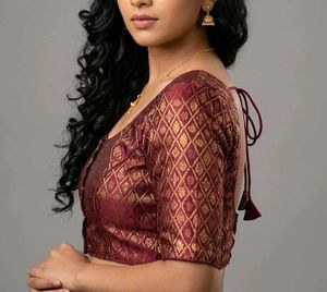 Maroon Brocade Blouse with Gold Motif
