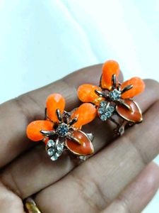 Orange Flower Stud Earrings