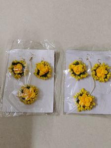 Haldi Ceremony Yellow Earrings Pack Of 2