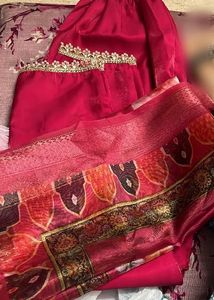 Vibrant Pink Kurta Set with Lace Trim