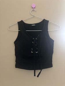 Black Lace-Up padded Crop Top