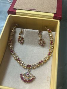 Elegant CZ &amp; Ruby Necklace Set