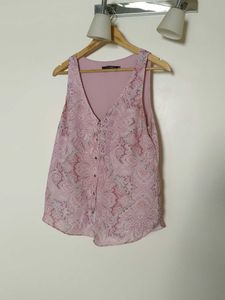 Pink Paisley Print Sleeveless Button-Up Top