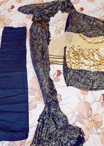 Saree Shimmer Blue & Golden Sequence, Flayers Desi