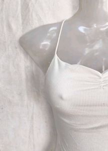 Chic White Ruched Halter Neck Crop Top