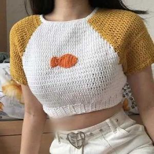Crochet Crop Top with Fish Detail