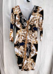 2829. Elegant Baroque Print Wrap Dress