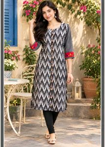 Beautiful Grey + Black + White Colour Kurta