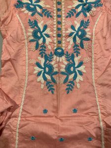 Elegant Pink Kurta Set with Blue Embroidery