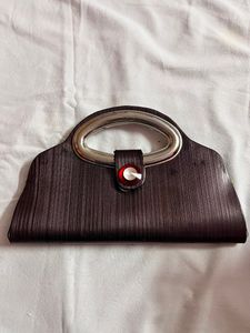 Wine Colour Silver Handle Clutch