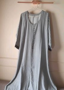 Striped Grey Kurti with kalamkari hands.